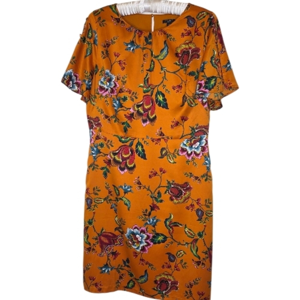 Ann Taylor Factory Marigold Floral Flutter Sleeve Sheath Dress - Petite 12P